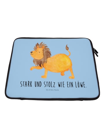 Mr. & Mrs. Panda Laptop Tasche Sternzeichen Löwe mit Spruch in Blau Pastell
