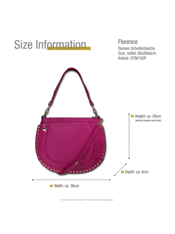 Florence Leder Schultertasche, Umhängetasche Florence Tasche pink ca. 36cm