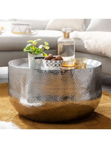 KADIMA DESIGN Wohnzimmertisch Alu | Silber Hammerschlag, 60x60cm, Orientalisch Rund in Silber