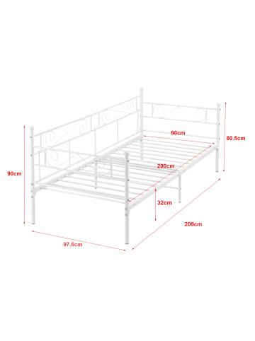 en.casa Metallbett Kerava  in Weiß (L)200cm (B)90cm (H)90cm