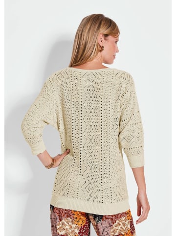 GOLDNER Lochstrickpullover Weißer Halbarmpullover in cremeweiß