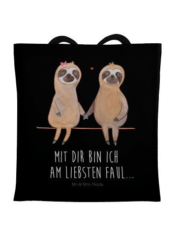 Mr. & Mrs. Panda Tragetasche Faultier Pärchen mit Spruch in Schwarz