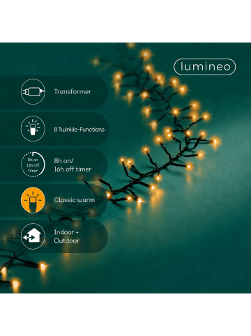 LUMINEO Lichterkette EXCELLENT TWINKLE 1584 LED 25 m, schwarzes Kabel in klassisch warm