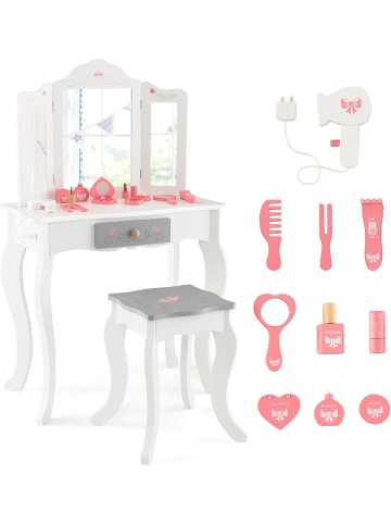 COSTWAY 2 in 1 Kinder Schminktisch mit Hocker in Weiß