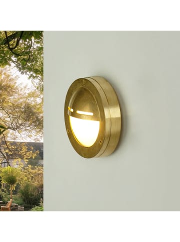 Licht-Erlebnisse Außen Wandlampe Ø 14 x (H)14 cm in MessingMessing