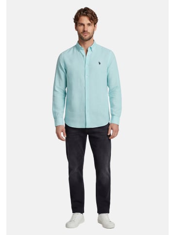 U.S. Polo Assn. U.S. POLO ASSN. Herren Leinenmix Hemd Button-Down P049 in Aqua