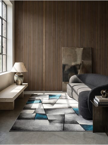 KADIMA DESIGN Teppich Kurzflor Patchwork pflegeleicht Wohnzimmer Schlafzimmer in Türkis