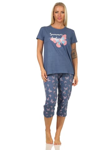 NORMANN Kurzarm Capri Schlafanzug Pyjama Schmetterlings - 66912 in blau