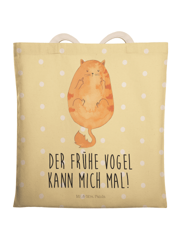 Mr. & Mrs. Panda Umhängetasche Katze Frühaufsteher mit Spruch in Gelb Pastell