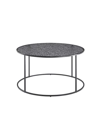 SalesFever Couchtisch rund 80 cm Glasplatte mit Strukturoptik und Metallgestell in Schwarz
