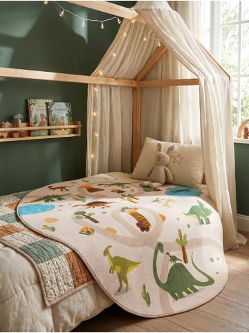 KADIMA DESIGN Kinderteppich Dinosaurier-Landschaft Waschbar TINO OEKO-TEX in Beige