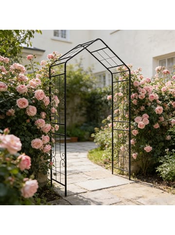 relaxdays Rosenbogen in Schwarz - (B)143 x (H)240 x (T)43 cm