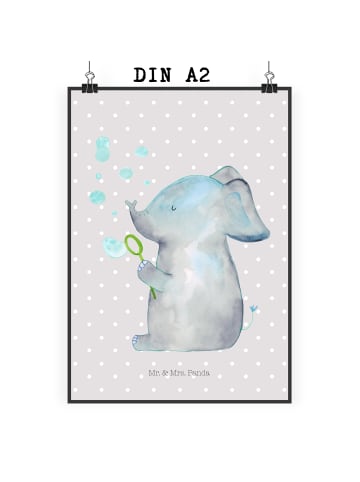 Mr. & Mrs. Panda Poster Elefant Seifenblasen ohne Spruch in Grau Pastell