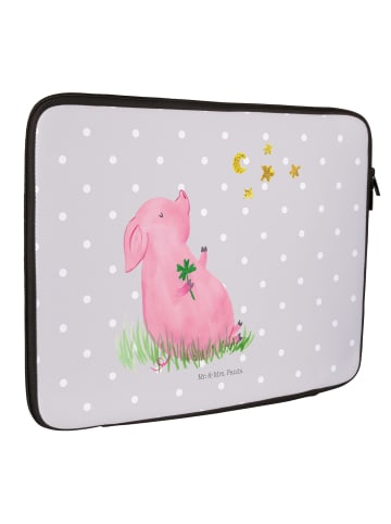 Mr. & Mrs. Panda Laptop Tasche Schwein Glück ohne Spruch in Grau Pastell
