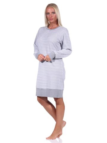 NORMANN Nachthemd Bündchen Streifen interlock - 69946 in grau