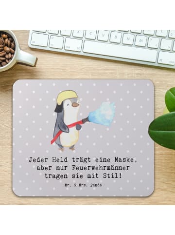 Mr. & Mrs. Panda Mauspad Stilvolle Feuerwehrmann mit Spruch in Grau Pastell