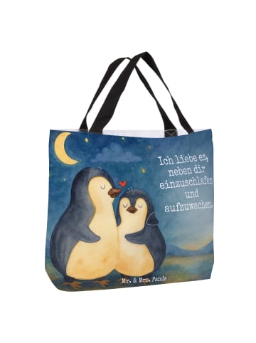 Mr. & Mrs. Panda Tote Bag Pinguine Einschlafen Design mit Spruch in Weiß