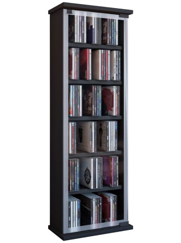 VCM  Holz CD DVD Regal Classic Glastür in Schwarz