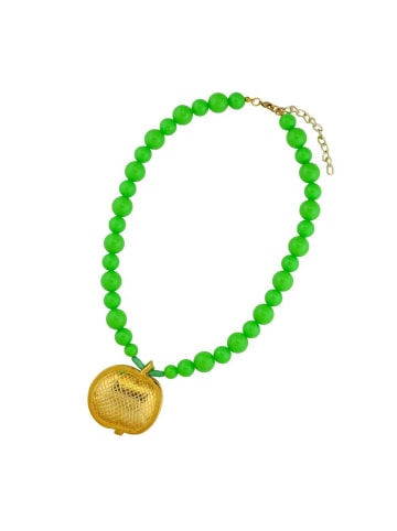 Gallay Kette 42x37mm Apfel vergoldet Perlen apfelgrün Kunststoff 42cm in grün