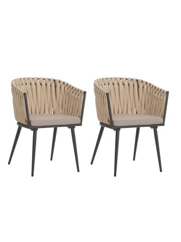 MCW 2er-Set Aluminium-Esszimmerstuhl N38, Creme Kissen hellbraun