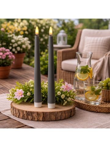 MARELIDA 2x LED Stabkerzen Outdoor Tafelkerzen Timer H: 25,5cm grau
