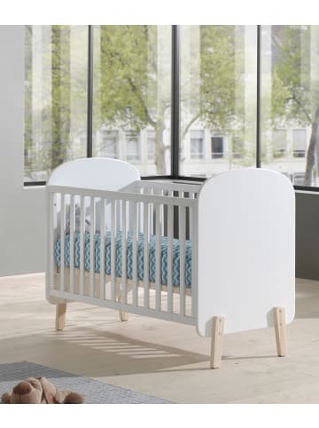 58 aufm Kessel BABYBETT Karilynn 129x94x68 aus MDF+Massivholz in Weiß