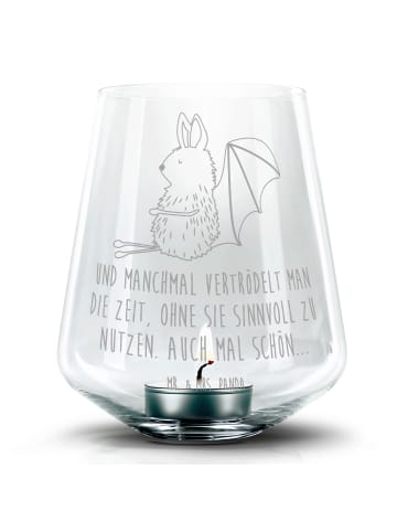 Mr. & Mrs. Panda Windlicht Glas Fledermaus Sitzen mit Spruch in Transparent
