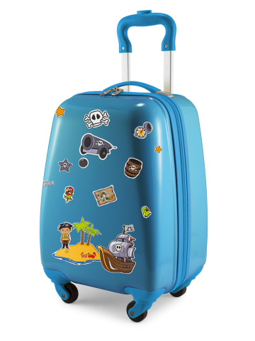 Hauptstadtkoffer For Kids - Kindertrolley mit Piratenaufklebern in Cyanblau