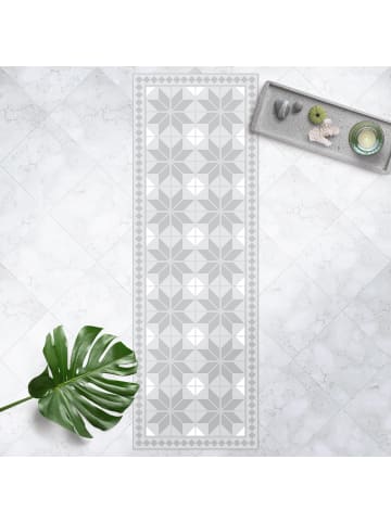 WALLART Vinyl-Teppich - Geometrische Fliesen Sternblume mit Bordüre in Grau