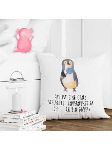 Mr. & Mrs. Panda Zierkissen Pinguin Lolli mit Spruch in Weiß