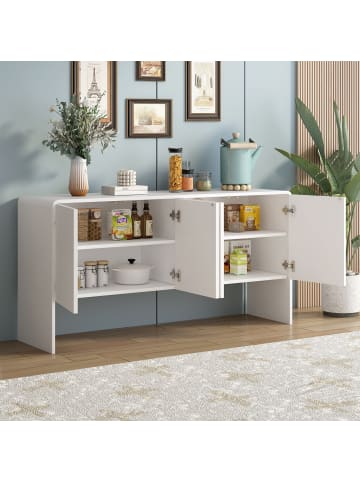 ABRIHOME Sideboard mit 4 Türen und Rückstoßvorrichtung in Weiß