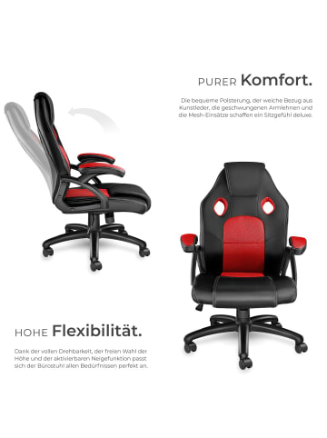 tectake Bürostuhl Mike stufenlos höhenverstellbar, schwarz/rot