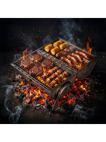 relaxdays Tischgrill in Silber - (B)41,5 x (H)35 x (T)24,5cm