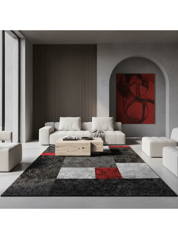 KADIMA DESIGN Teppich Kurzflor Waschbar Karo LATEMAR Strapazierfähig OEKO-TEX in Rot