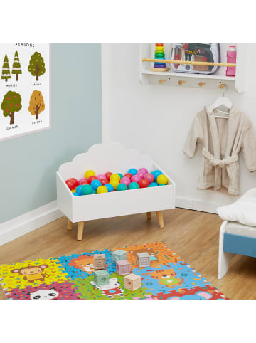relaxdays Kindertruhe in Weiß/ Natur - (B)58 x (H)45 x (T)28 cm