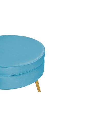 SalesFever Polsterhocker rund mit goldfarbenem Chromgestell und Samtbezug in Blau