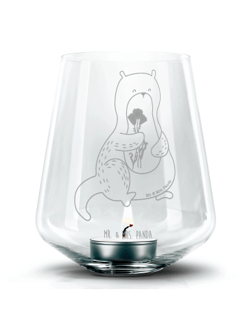 Mr. & Mrs. Panda Gravur Teelicht Otter Blumenstrauß ohne Spruch in Transparent