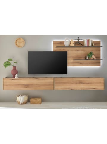 Furn.Design Wohnwand Evoke Eiche, grau, Wohnkombination Set 3-teilig, 300 cm