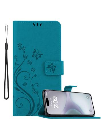 cadorabo Hülle für Apple iPhone 16 Blumen Design in Floral Blau