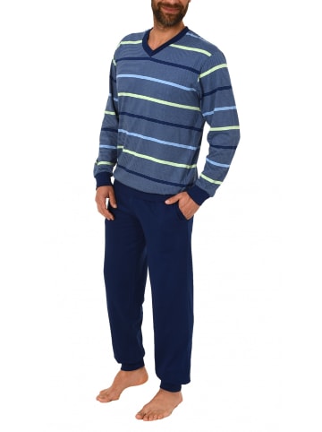 NORMANN Frottee Pyjama Schlafanzug Bündchen Streifen - 43941 in grün