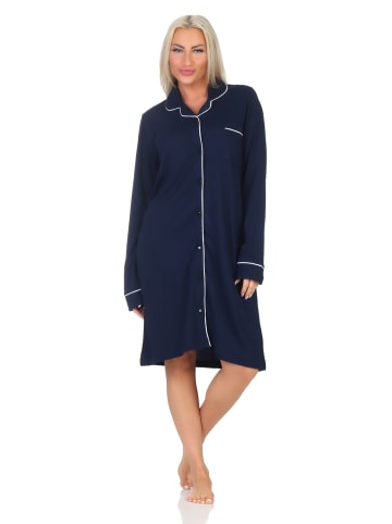 NORMANN Langarm Nachthemd durchknöpfbar Punkte Optik - 87505 in marine