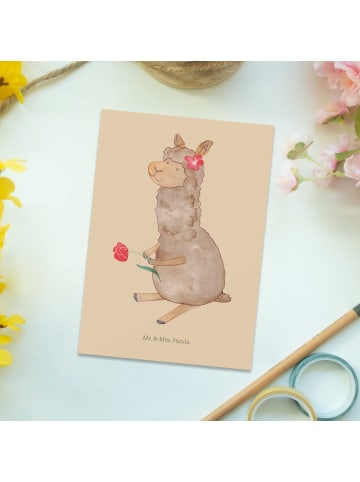 Mr. & Mrs. Panda Ansichtskarte Alpaka Blume ohne Spruch in Kaktus Grün