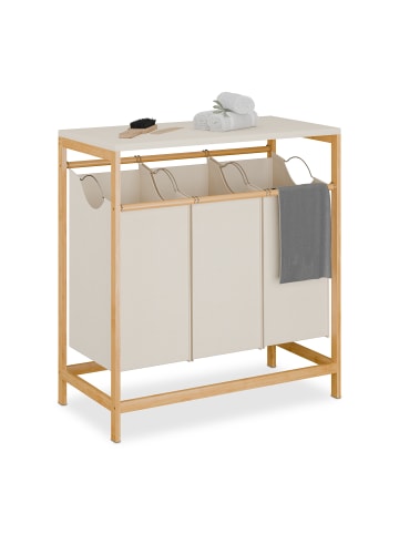 relaxdays Wäschesammler in Natur/ Creme - (B)78,5 x (H)84,5 x (T)40 cm