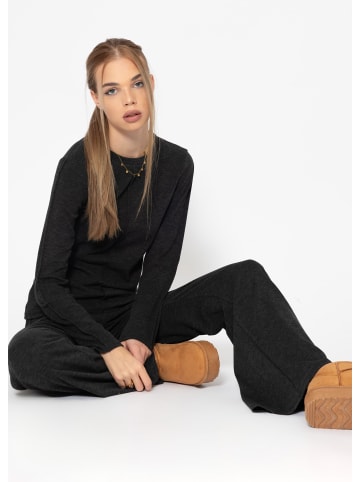 SASSYCLASSY Langarmshirt mit Ziernaht in Dunkelgrau