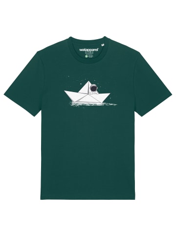 wat? Apparel T-Shirt Astronaut in paper boat in Dunkelgrün