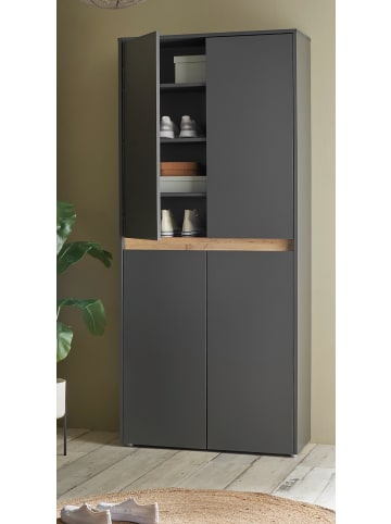 Furn.Design Schuhschrank grau matt, Eiche Wotan 85 x 195 cm, Flurschrank 4-türig