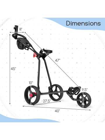 COSTWAY Golftrolley 3 Rad Klappbar in Schwarz