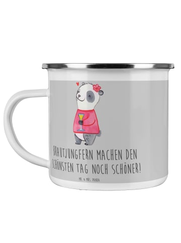 Mr. & Mrs. Panda Camping Emaille Tasse Brautjungfern Wunder mit ... in Heather Grey
