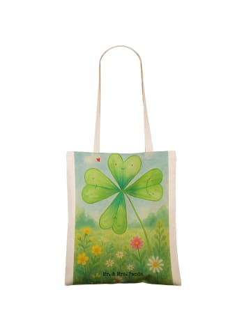 Mr. & Mrs. Panda Shopping Tasche Blume Kleeblatt Design ohne Spruch in Weiß