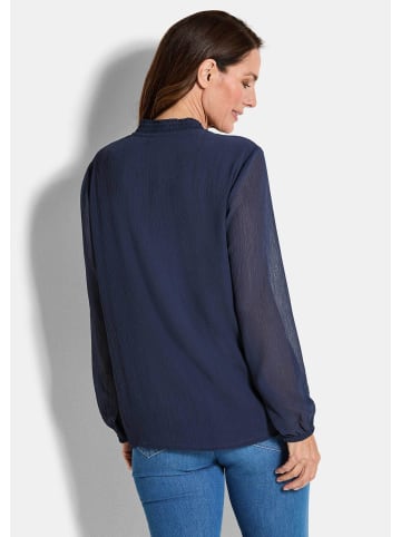 GOLDNER Kurzgröße:  Chiffonbluse Elegante Jersey-Bluse mit Rundhals in marine